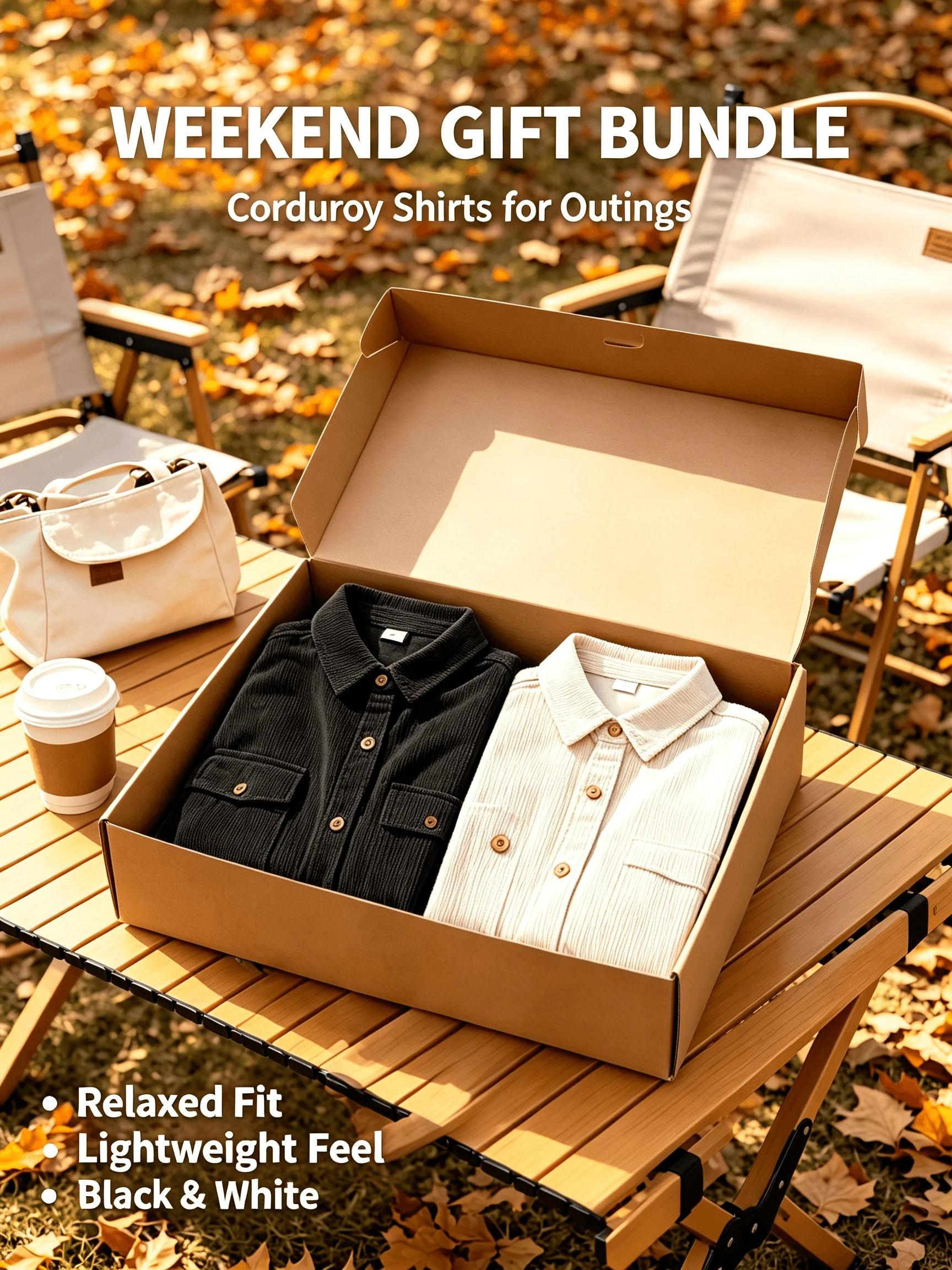 Men's Corduroy Long Sleeve Shirts 2Pcs Gift Box Set Casual Lapel Button Down Relaxed Fit Warm Autumn Tops With Chest Pockets