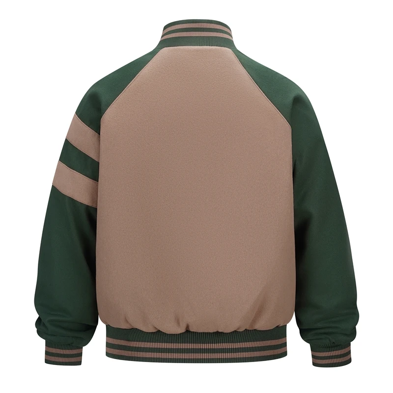 Vintage Varsity-Jacke für Herren, Farbblock-Wollmischung, Baseball-Mantel, gestreift, mit Knöpfen, Streetwear-Baseball-Jacke für Herbst und Winter – Detail 3