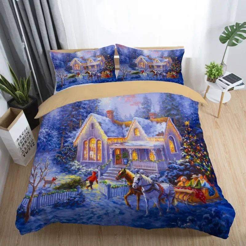 3D Printed Merry Christmas Bedding Set Queen/Twin/King Size  Christmas Decoration Home Bedclothes with Bedding Pillow