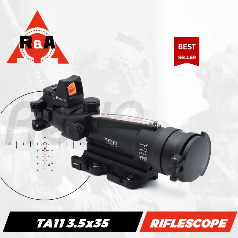 Tactical TA11 3.5X35 Real Red Fiber Optic Illuminated Glass Riflescope with Red Dot Sight