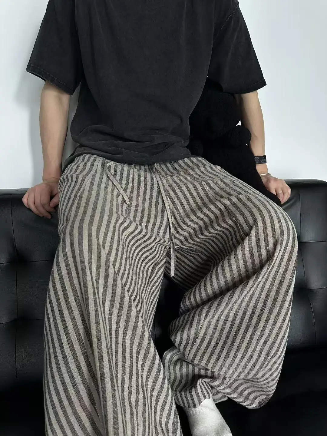 Pantaloni casual a righe vestibilità ampia pigro retrò americano ex Pantaloni lunghi a gamba dritta Pantaloni casual larghi a gamba larga fino al pavimento