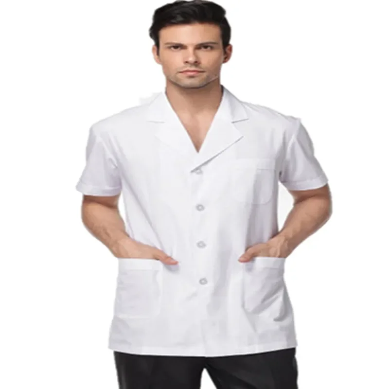 Men white Medical Coat Clothing Medical Services Uniform Nurse Clothing Short-sleeve Polyester Protect lab coats Cloth
