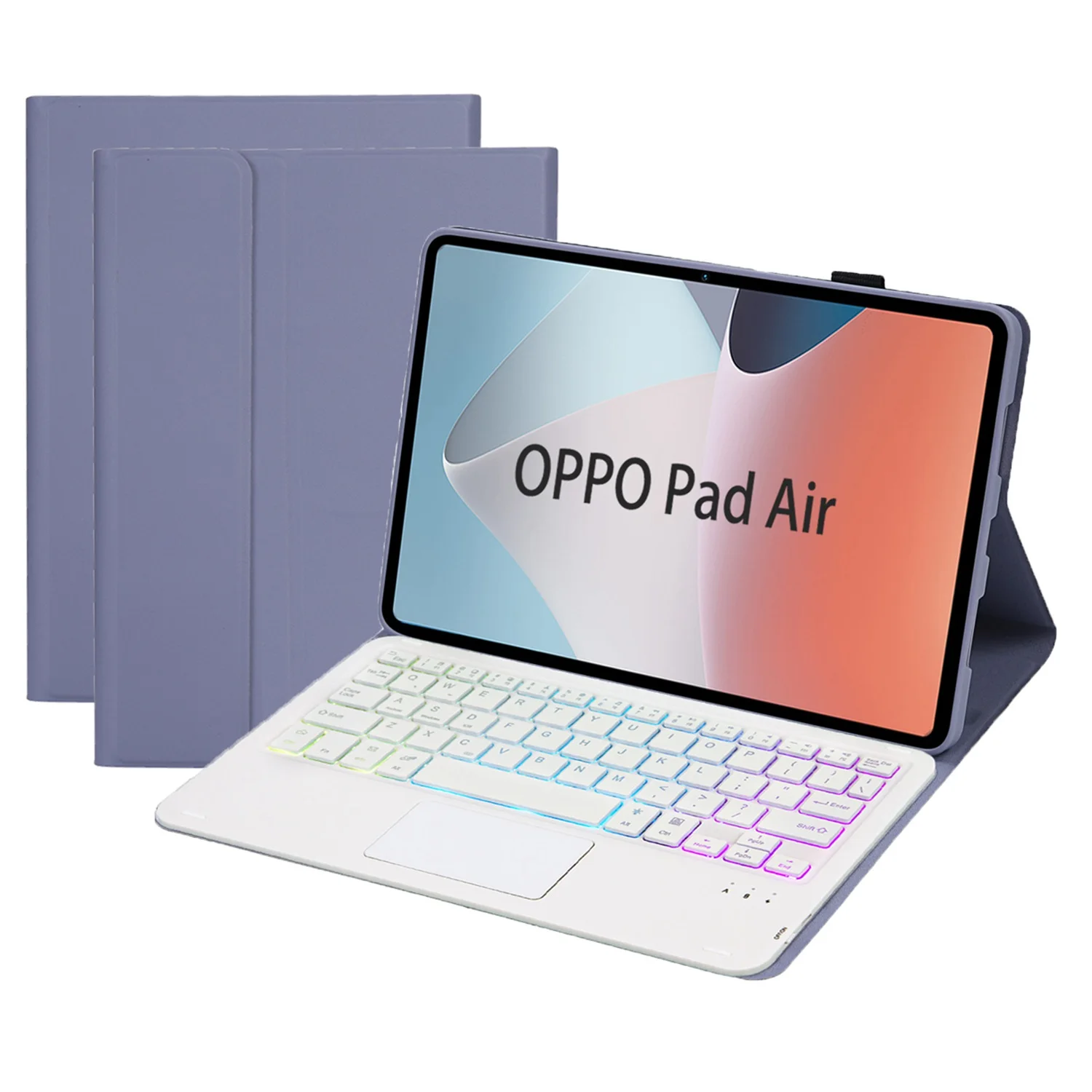 

Для Oppo Pad Air 10,4-дюймовый чехол из искусственной кожи с защитой от царапин, 3-цветная Bluetooth-клавиатура с подсветкой и сенсорной панелью