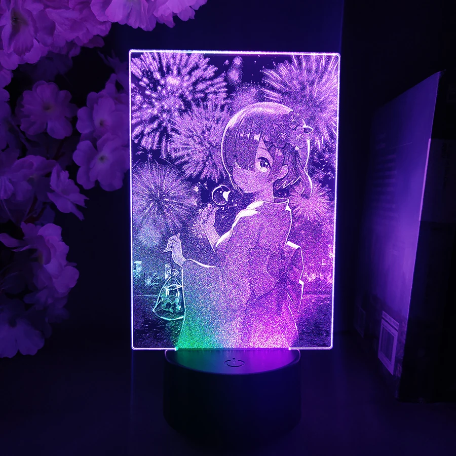 

Re Zero: Starting Life In Another World LED Anime Lamp Gift For Friend Colorful Yukata Nightlight Rem Kimono Bedroom Decor