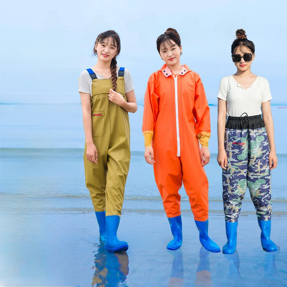ladies-fishing-gear-waterproof-overalls-with-rain-boots-half-body-wading-pants-seafood-gathering-outdoor-camping-travel-supplies