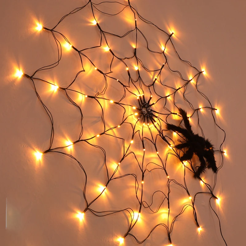 120CM Diameter Halloween Spider Net Web Lights Wall Net Lights For Scary Halloween Decora Garland Day of the Dead String Light