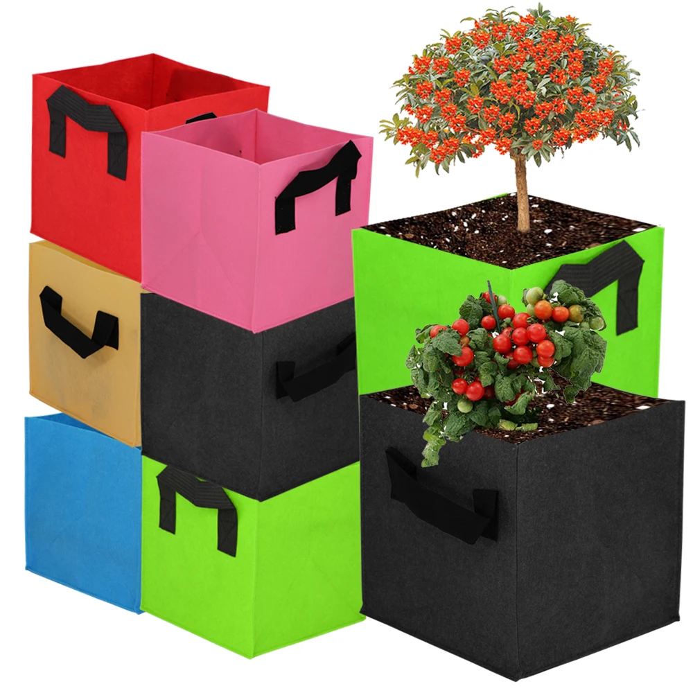 2PCS Square Garden Fabric Grow Bags with Handles for Outdoor Plants Grow Containe Vegetables Flowers Pot Nursery Planting Pouch