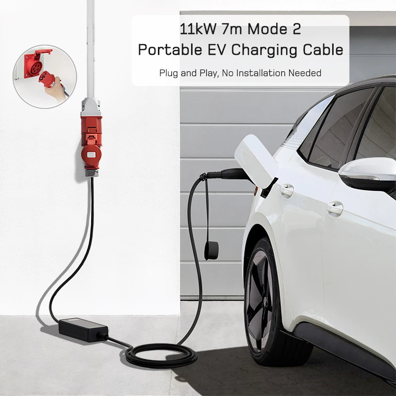 dé de EV cavo di ricarica tipo 2 11kW CEE 16A 3 fasi 7m cavo di prolunga Wallbox per veicoli elettrici EVSE con adattatore spina ue