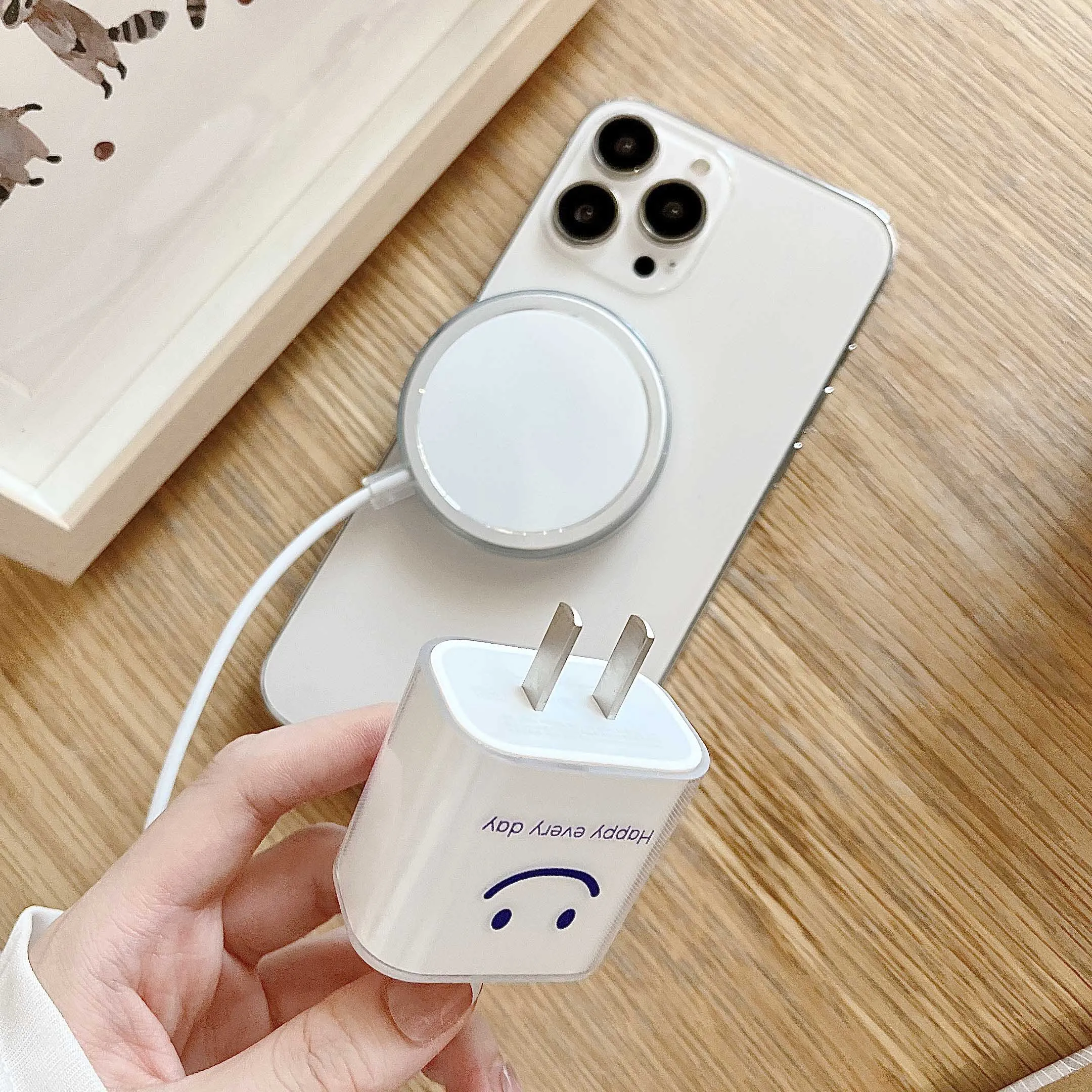 Wireless charging protector case + head charger protective cover for apple iphone fast charge 20W cute smiley cartoon love capa