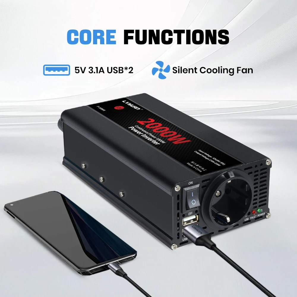 تيار مستمر 12 فولت إلى التيار المتناوب 220 فولت 1500 واط/2600 واط/4000 واط الذروة عاكس الطاقة سيارة محول جهد كهربي 50 هرتز المزدوج USB شحن الاتحاد الأوروبي المقبس للاستخدام المنزلي RV