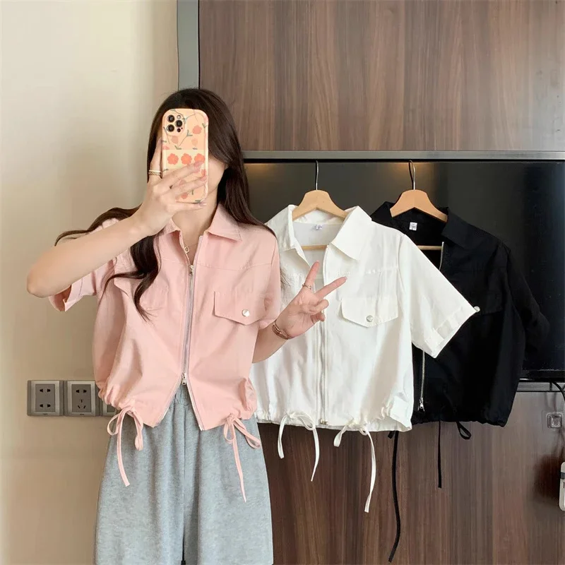 

2024 Summer New Design Slimming Casual Cargo Shirt Women Short coat Plus size Chubby Girl All-Matching Top