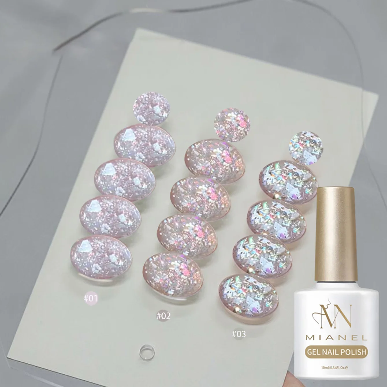 High-Density Glitter Gel Polish with White Shell and Rhinestone Glitter Crushed Diamond Nail Polish UV LED Light Nails 10ML 1PCS