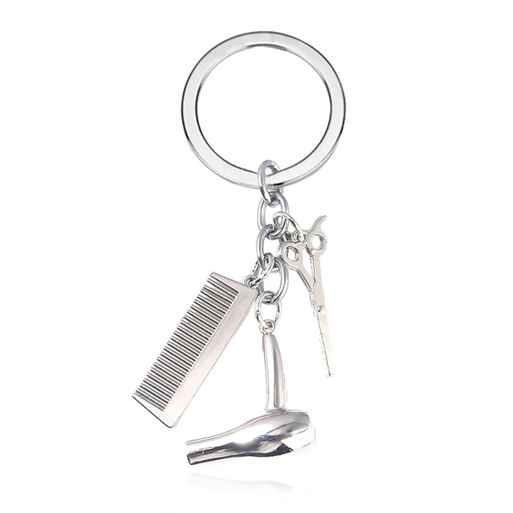 New Hairstylist Keychain Hair Salon Key Ring Hair Dryer Scissors Comb Key Chain Hairdresser Gifts For Women And Men DIY Jewelry