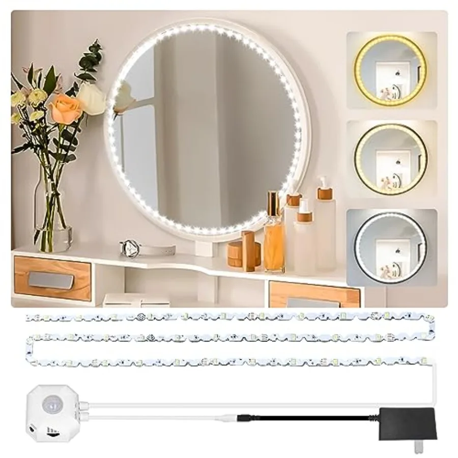 Motion Sensor Led Vanity Mirror Lights, 13Feet Motion Activated Led Lights for Mirror, Adjustable Color and Brightness Flexible
