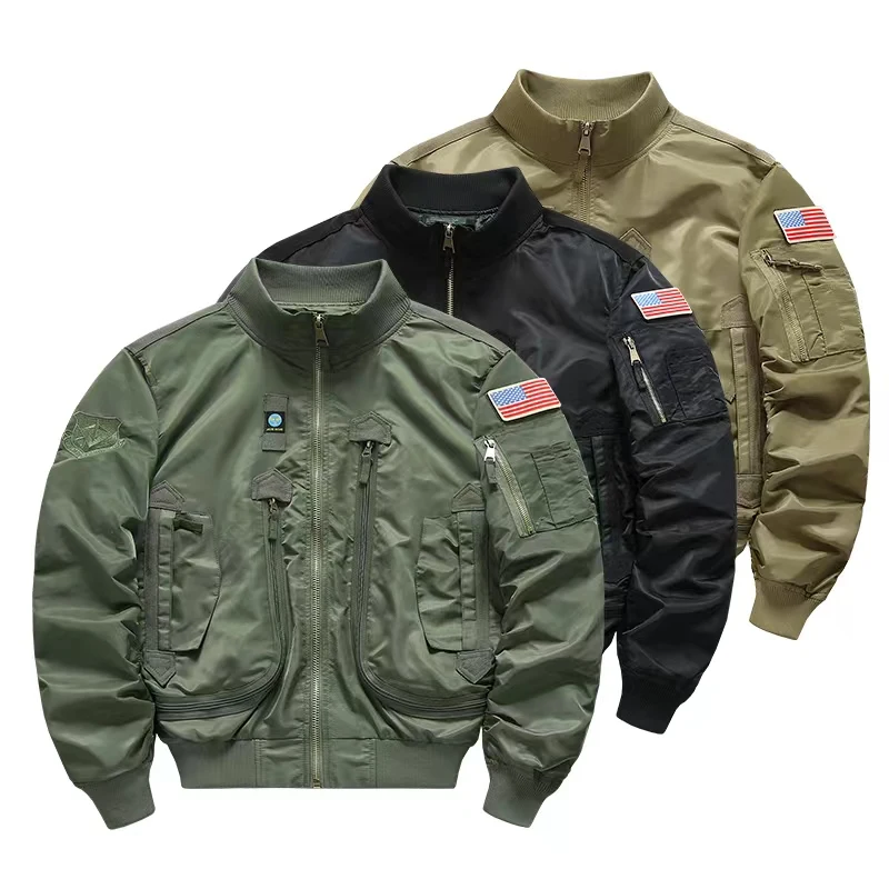 Spring and Autumn Air Force Pilot Jacket Men\'s American Outdoor Waterproof Baseball Jacket Retro Stand up Collar Jacket Short Hi