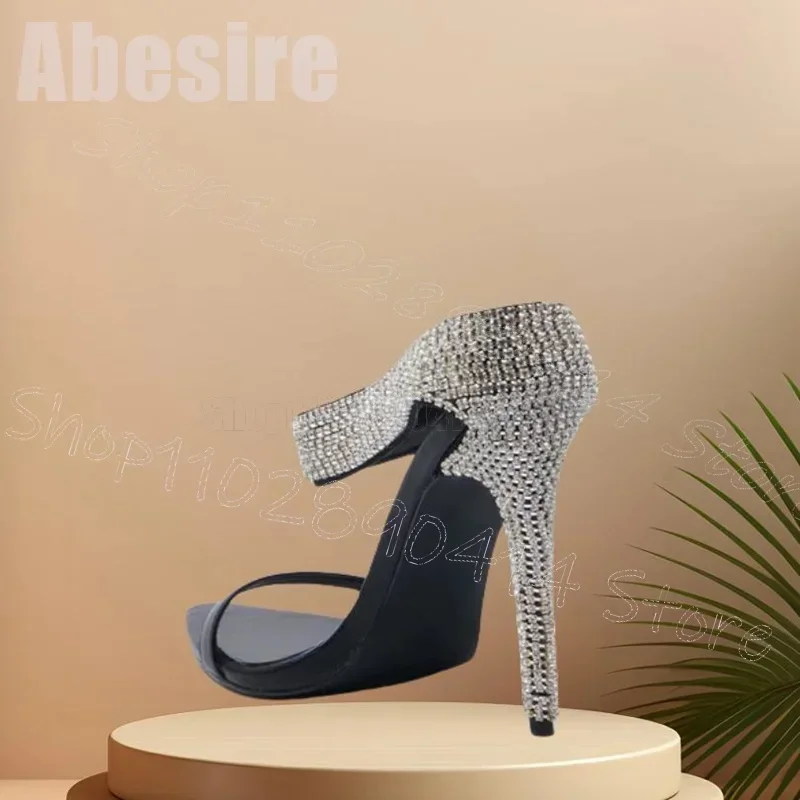 

Crystal Design Black Open Toe Sandals Slip On Women Shoes Thin High Heels Fashion Party Banquet Dating 2026 Zapatos Para Mujere