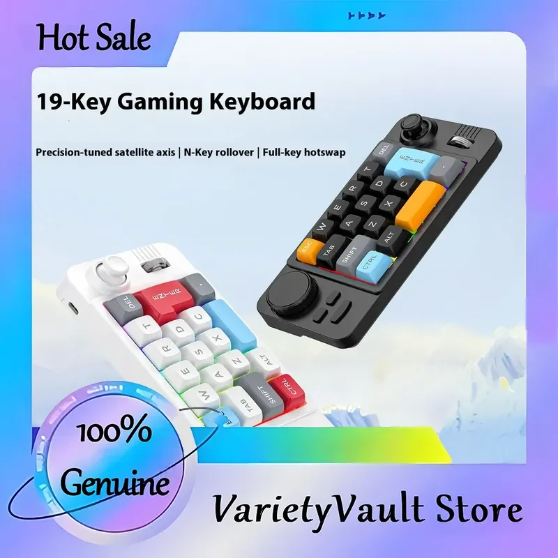 

19 Key RGB Mechanical Gaming Keyboard with Dual Scroll Macro Definition Joystick Hot Swappable Wired Computer Accessories Gift