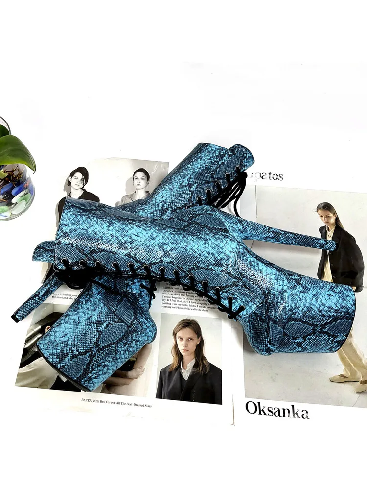 

Женские ботильоны-гладиаторы с принтом под змеиную кожу, на платформе 20 см, с круглым носком, элегантные, в готическом стиле, для танцев, подиума, ночного клуба, сексуальная обувь