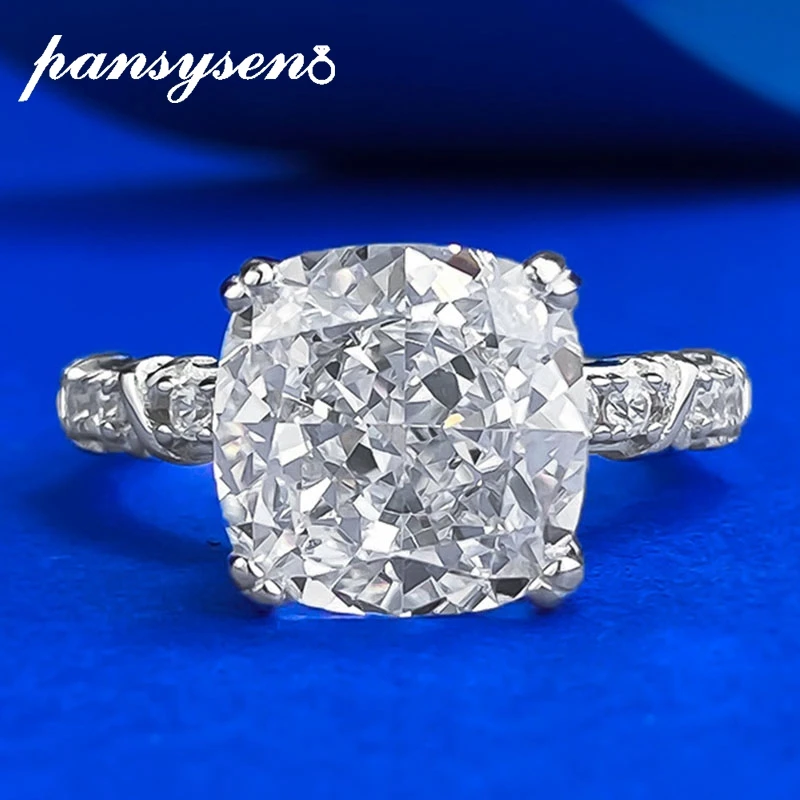 

PANSYSEN 100% 925 Sterling Silver 10MM Crushed Ice Cut High Carbon Diamond Ring Wedding Engagement Fine Jewelry Gift for Women
