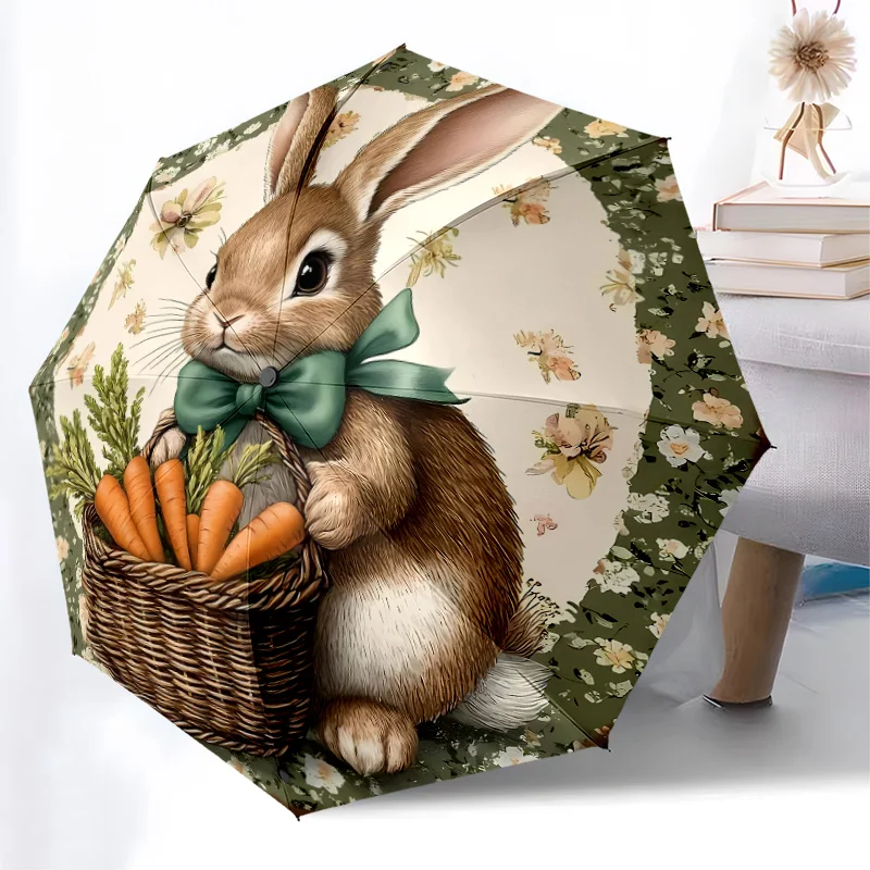 

Складной зонт с кроликом, модный автоматически открывающийся дизайн, 8, железные ребрышки, пластиковая ручка, складной солнцезащитный козырек, идеальные праздничные подарки