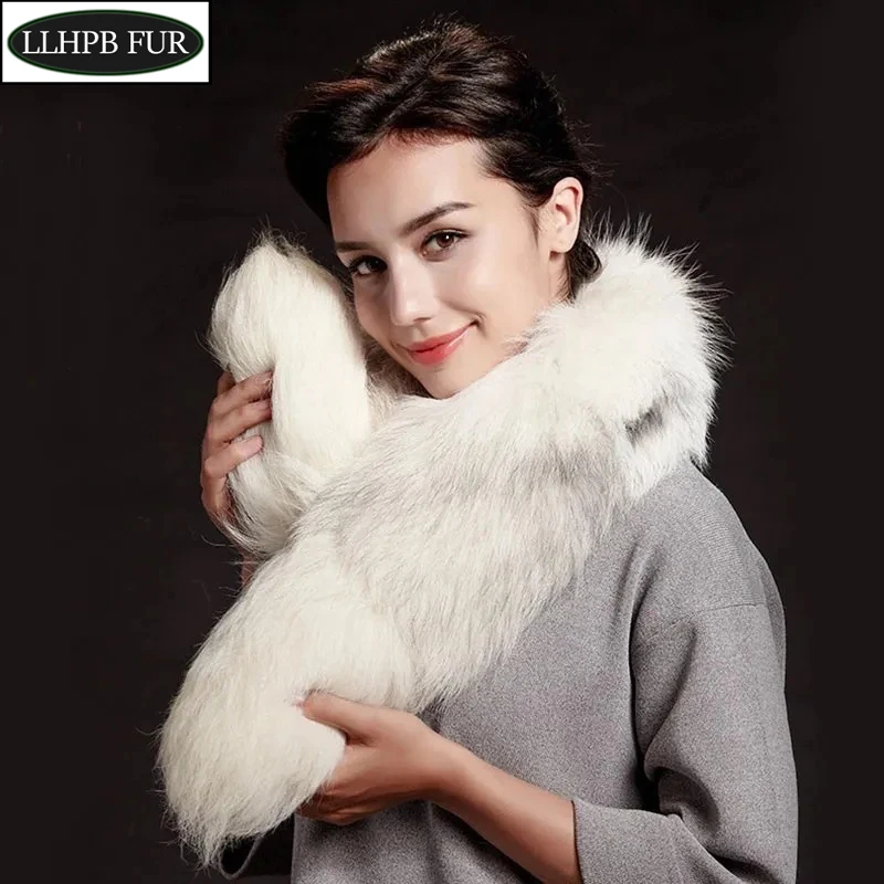 Large Fox Tail Fluffy Real Fox Fur Scarf Women Winter Warm 100% Real Fur Scarves Girls Fashion 85cm Real Fox Fur Tail Mufflers