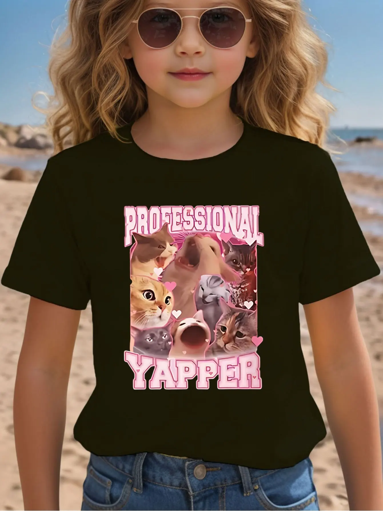 Professional Yapper Funny Cat Collage Kids T Shirt Boys Girls Family Matching Parent Child Summer Crew Neck Children Casual Tee