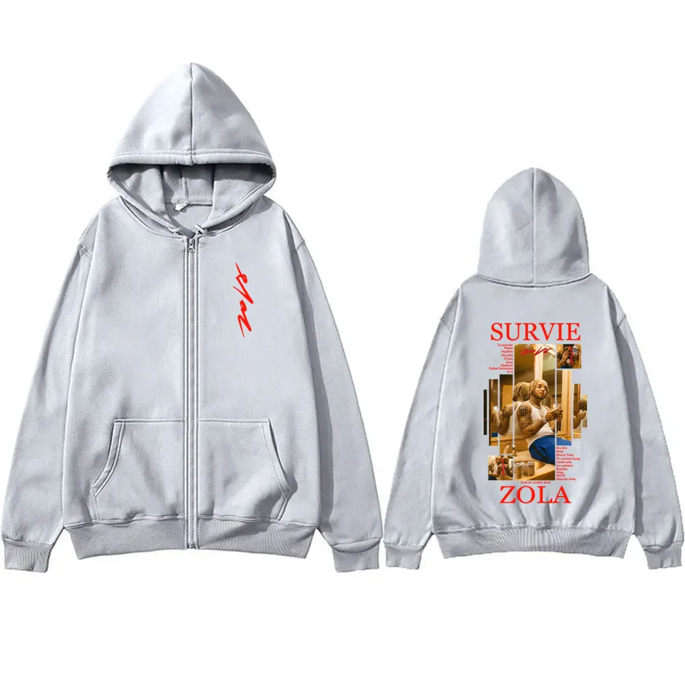 Rapper Zola Survie Graphic Zipper Hoodie Male Casual Zip Up Hoodies Men Women Hip Hop Fashion Pop Music Oversized Jacket Coat