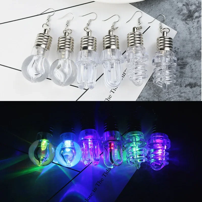 Novelty Nightclub Light Bulb Earrings Colorful Luminous Bulb Earrings for Women Girls Fashion Christmas Party Jewelry Toys