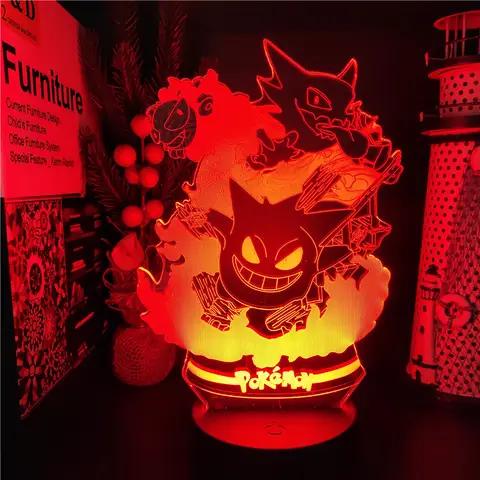 Pokemon Gengar Haunter Gastly 3D-lampa Anime LED-nattlampa USB Färgskiftande Luminaria Illusion Sovbordslampor Barnpresent 10 best sales gengarlampa - №3