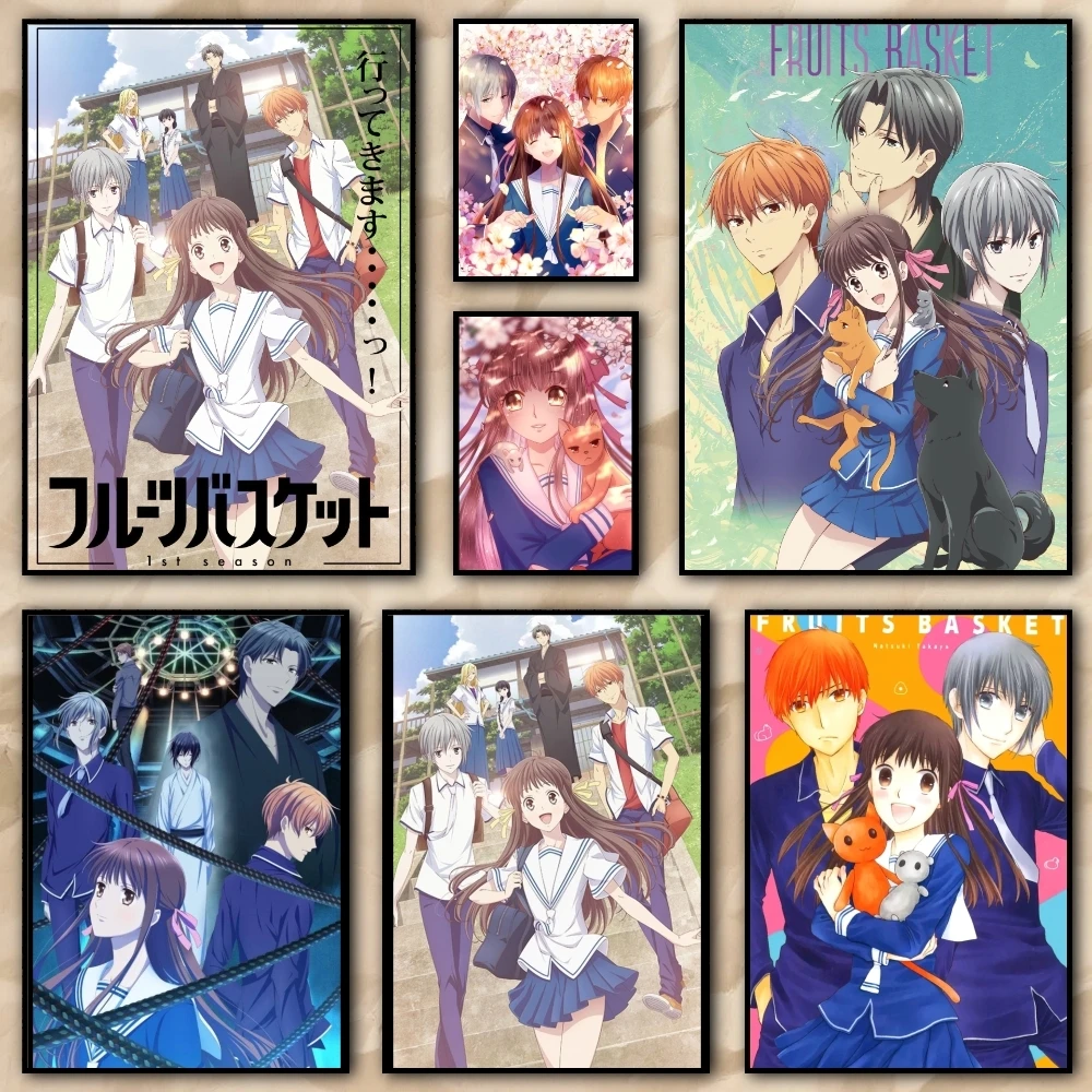 Cesta de frutas de Anime, pintura de caligrafía, póster HD, sala de estar, dormitorio, bar, decoración estética
