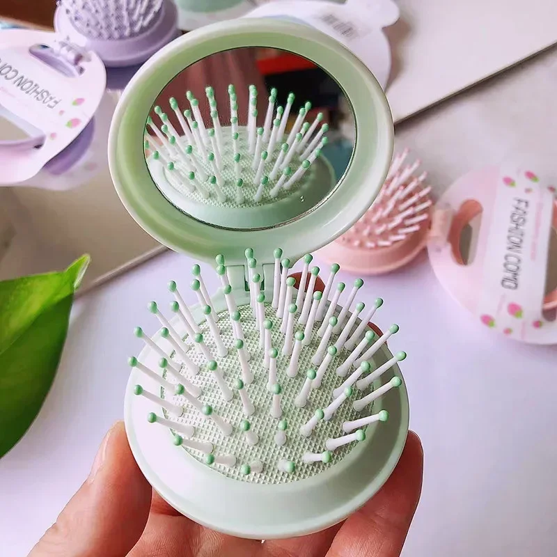 1PC Cute Small Comb Portable Mirror Massage Combs All-in-one Girl Air Cushion Combs Mini Folding Airbag Comb Styling Tool