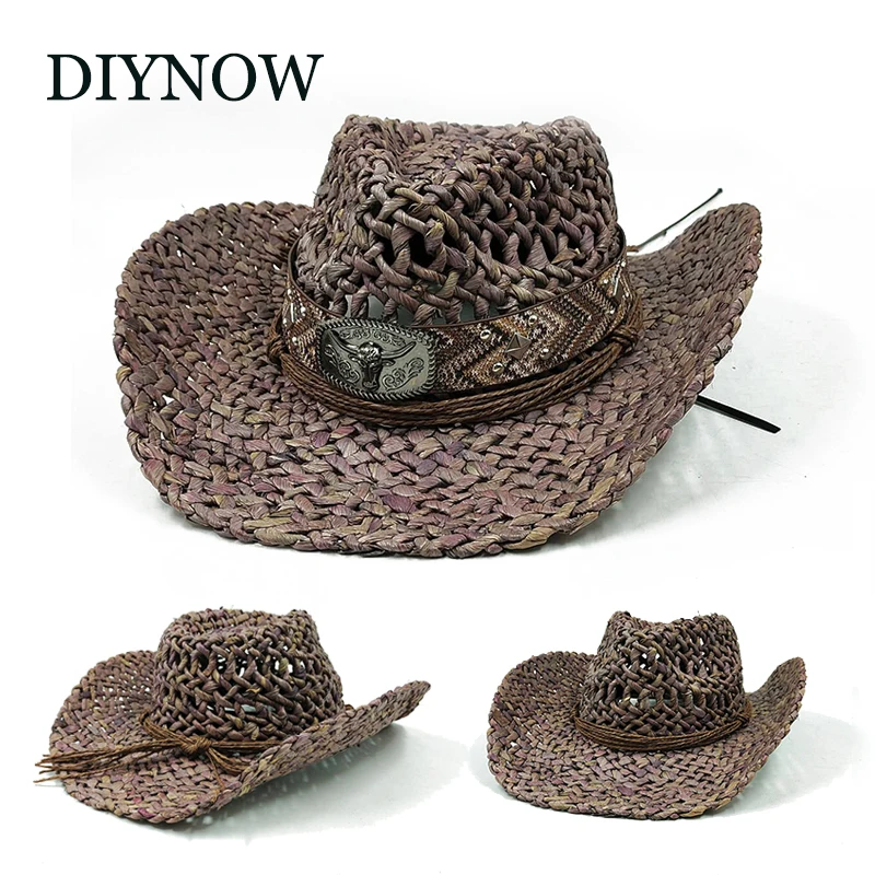 Corn Skin Straw Hat Summer Western Cowboy Hat Men's and Women's Fashionable Knight Hat Cow Head Accessories Travel Sun Hat