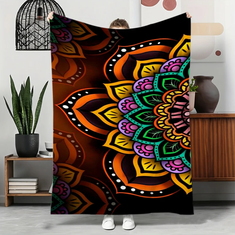 Purple Blue Watercolor Mandala Zen Fleece Blanket For Serene Bedroom Decor Soft Warm Throw Blanket Wrap