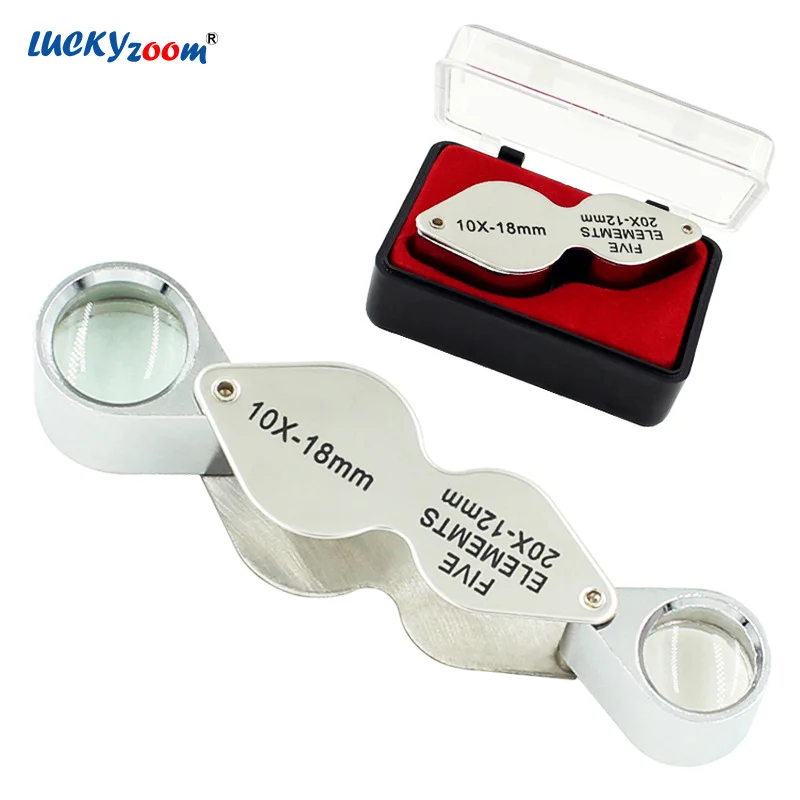 Handheld Foldable Pocket Magnifier 10X 20X Magnifying Glass Lens Twin Mini Magnifier Loupe For Jeweler Coins Stamps Collect Lupa