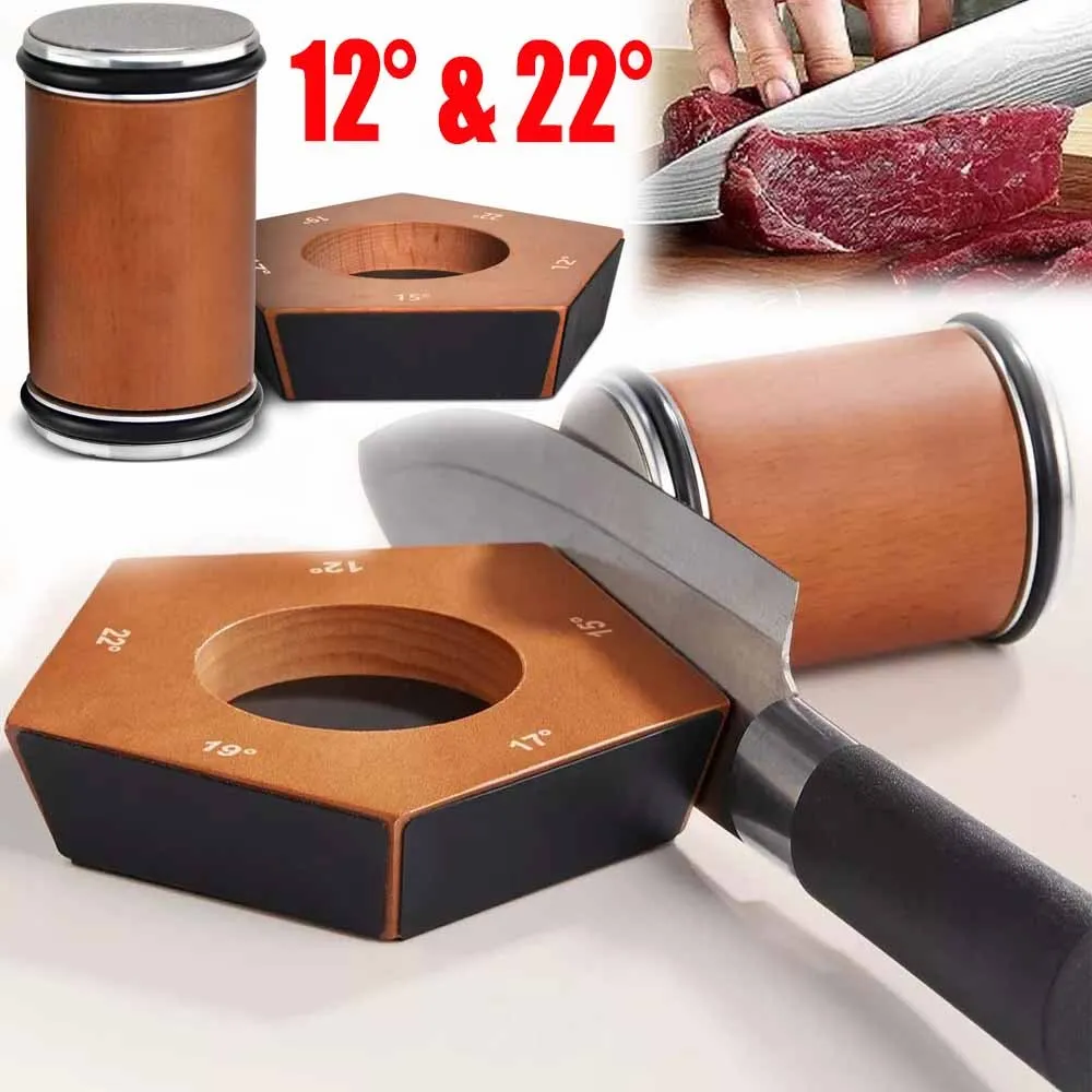 12 ° ~ 22 °   Aiguiseurs à rouleaux en bois magnétiques antidérapants, idéaux pour la cuisine, pour divers couteaux, aiguiseur de couteaux rotatif, outil de cuisine