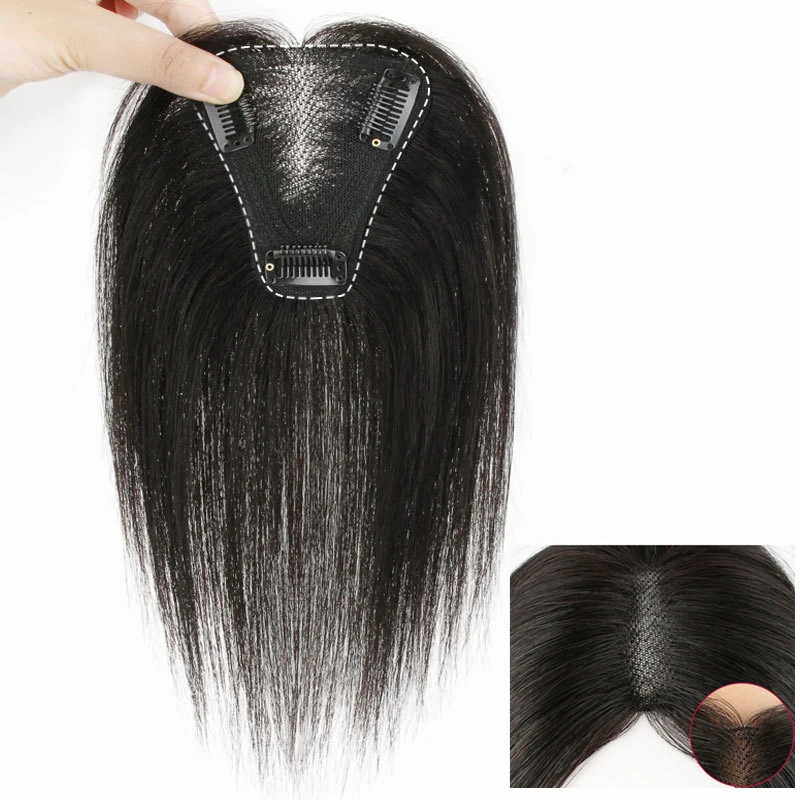 10 inch Zwitserse Kant Onzichtbare Menselijk Haar Toppers Clip In Natuurlijke Haarstukjes Fringe voor Vrouwen Milde Haaruitval Volume Handgeweven