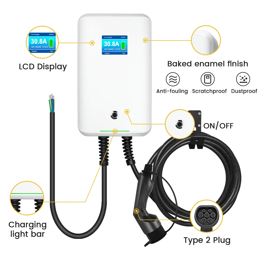 MOREC nowa ładowarka EV 32A EVSE Wallbox pojazd elektryczny ładowarka samochodowa stacja 220V typ 2 1 faza 7.2KW IEC 62196-2 6M kabel