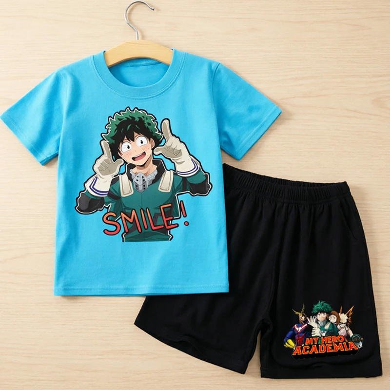 My Hero Academia Children T Shirt Sets Anime Cartoon Printed Short Two Piece Suit Boys Summer Casual Clothing Birthday Gift