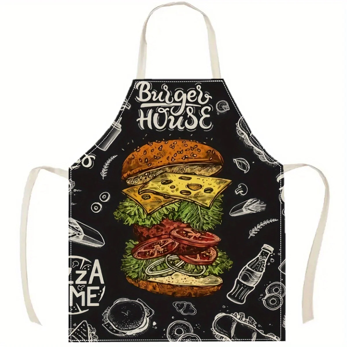 1pc Burger House Fast Food Apron Funny Hamburger Print Kitchen Cooking Chef Bib for Men Women Restaurant BBQ Grill Gift