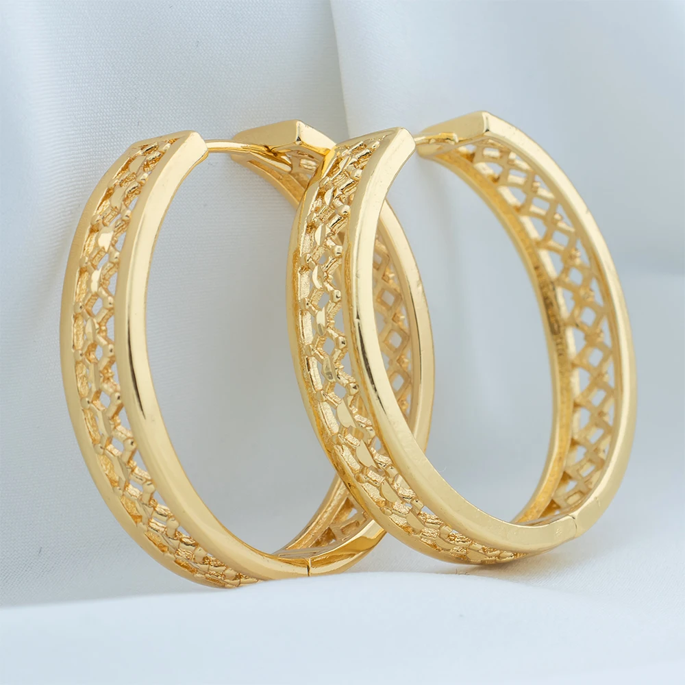 Gold Plated Earrings for Women 2024 Trending Copper Round Hoop Earrings New Waterproof Piercing Chunky Ear Jewelry Accessories