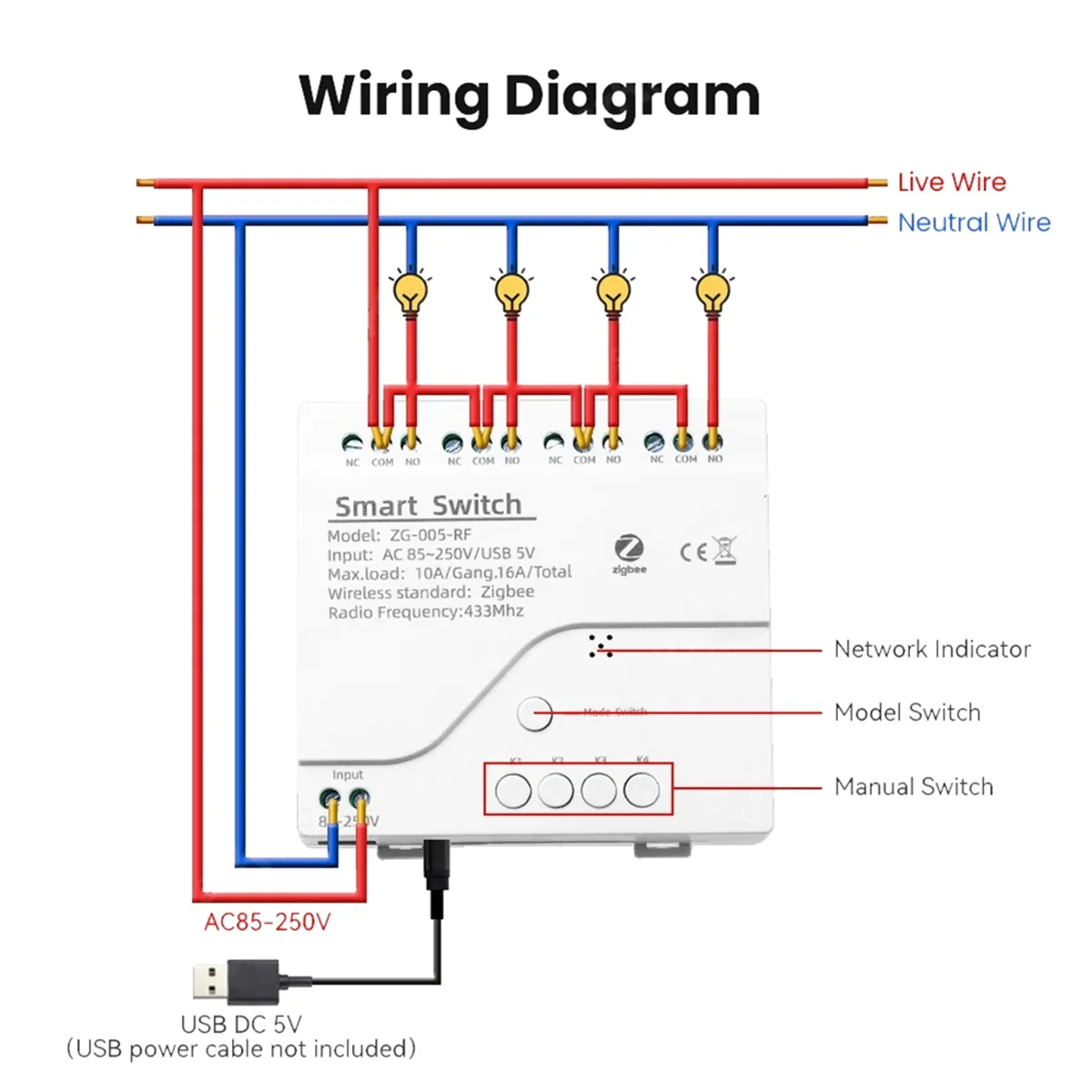 4 Channels Tuya ZigBee Smart Switch Module RF433 Smart Home Automation DIY Breaker Wireless Relay Voice Control