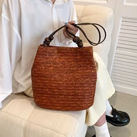 Bolsos de hombro informales tejidos de paja para mujer, bolsos de mimbre, bolso de playa hecho a mano, viaje de verano, gran capacidad, bolsos de ratán