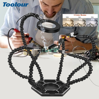 Toolour Soldering Helping Hand Soldering Third Hands with 3X LED Magnifier 6 Flexible Arms Aluminum Base for Welding Repair
