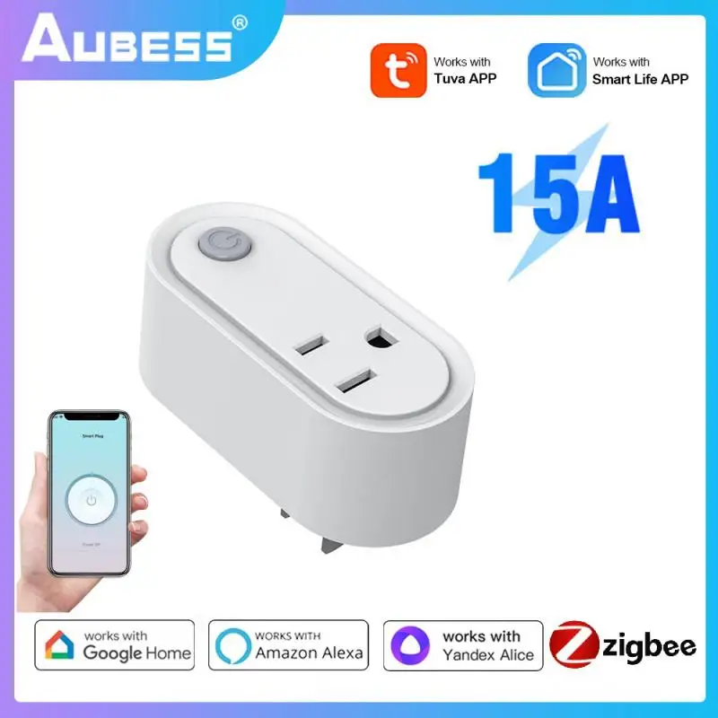 Tuya ZigBee Smart Wifi Plug 15A With Power Monitor Function Wireless Remote Control Socket Outlet