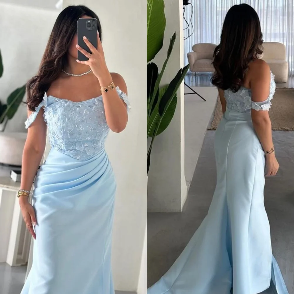 

Customized Elegant Pleat Applique Trumpet Off-the-shoulder Long Dresses Prom High Quality Exquisite Classic Fashion Formal