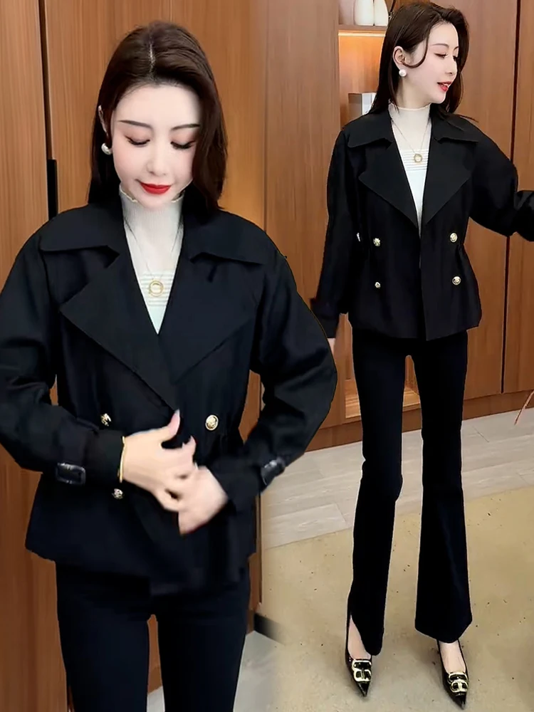 เสื้อโค้ททรงหลวมสไตล์เกาหลีสำหรับผู้หญิง ฤดูใบไม้ร่วง 2025 รุ่นใหม่ ช่วยพรางหุ่น ดูอ่อนวัย แขนยาว