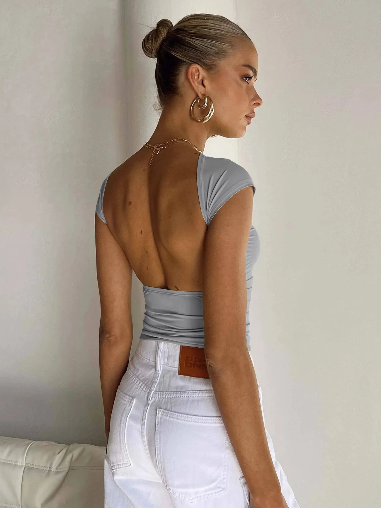 2025, Sommer, neue Mode, Damen-Tops, T-Shirts, Y2K, sexy, rückenfrei, bequem, atmungsaktiv, kurzärmelig, Slim-Fit-Damenbekleidung – Detail 18