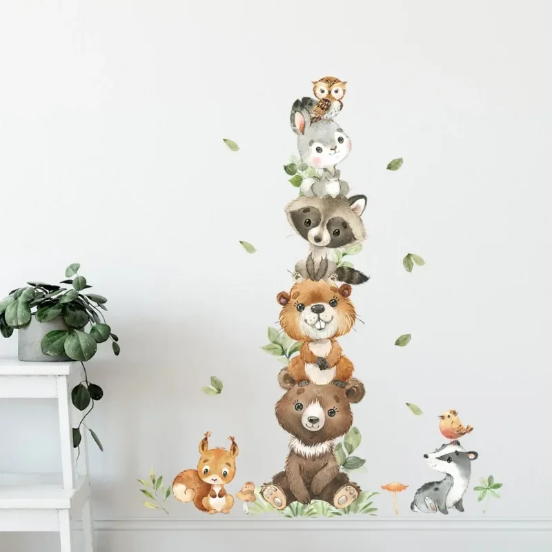 New Cartoon Cute Animals Wall Stickers for Kids Rooms Bear Rabbit Children's Sticker Wallpaper Boy Baby Nursery Room Wall Decals