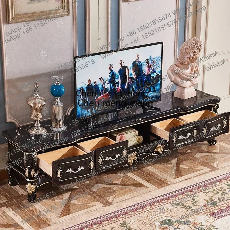 

European solid wood marble coffee table TV cabinet combination American living room paint TV cabinet