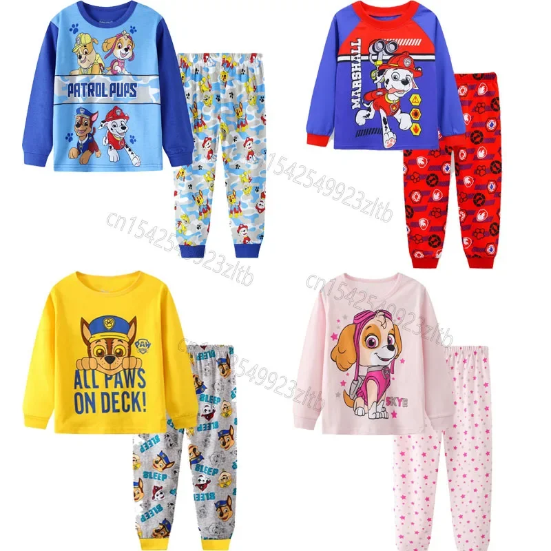 2 pz/set Paw Patrol Cartoon pigiama Suit Chase Marshall Rocky Skye bambini manica lunga Anime vestiti per la casa bambini ragazzi ragazze regali